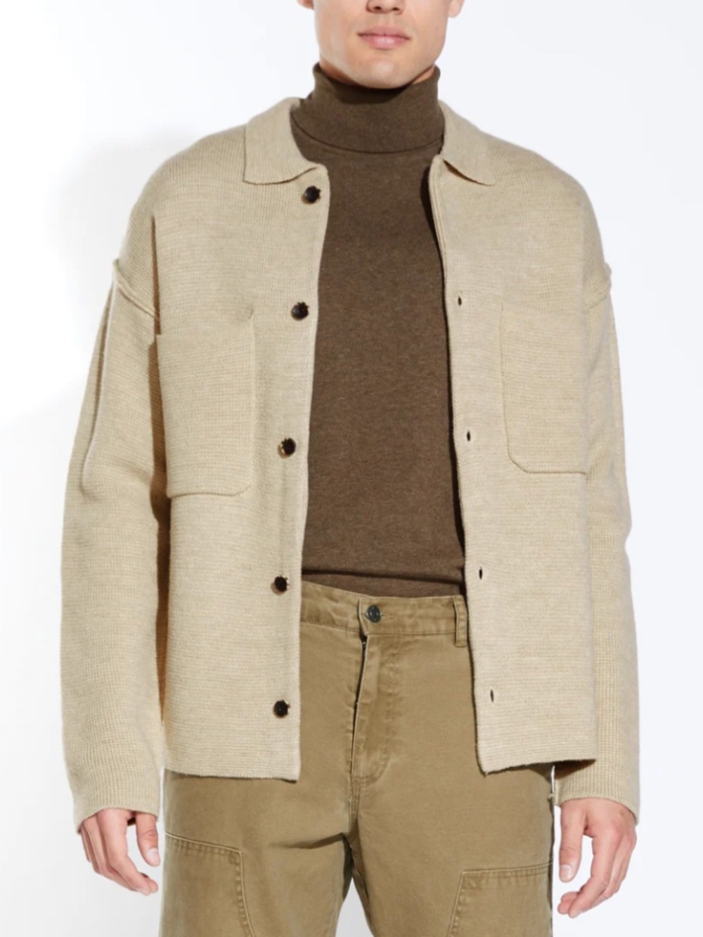 Civil Society Men's "Beaton" Boxy Sweater Jacket – Heather Oatmeal, Size Large